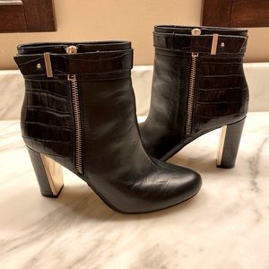 Black boots, gold-embellished with chunky heel by Ann Taylor Size 6.5 M